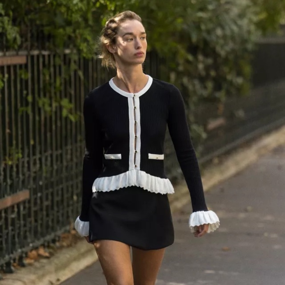 Zara Black and White Cardigan Sweater